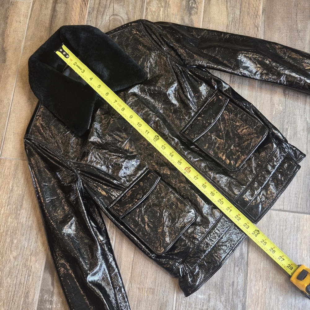 7 For All Mankind Genuine Patent Leather Full-Zip Fur Collar Jacket, S, $695 - Picture 4 of 15